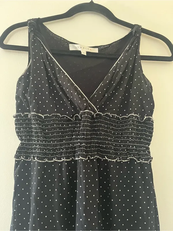 Vintage Black Polka Dot Babydoll Top Small Sleeveless Empire Waist 2000s - Image 3