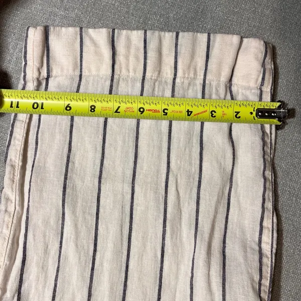 HALSTON Women's Wide Leg 100% Linen Pants Cream Navy Stripe Tie‎ Waist Size 10 - Image 4