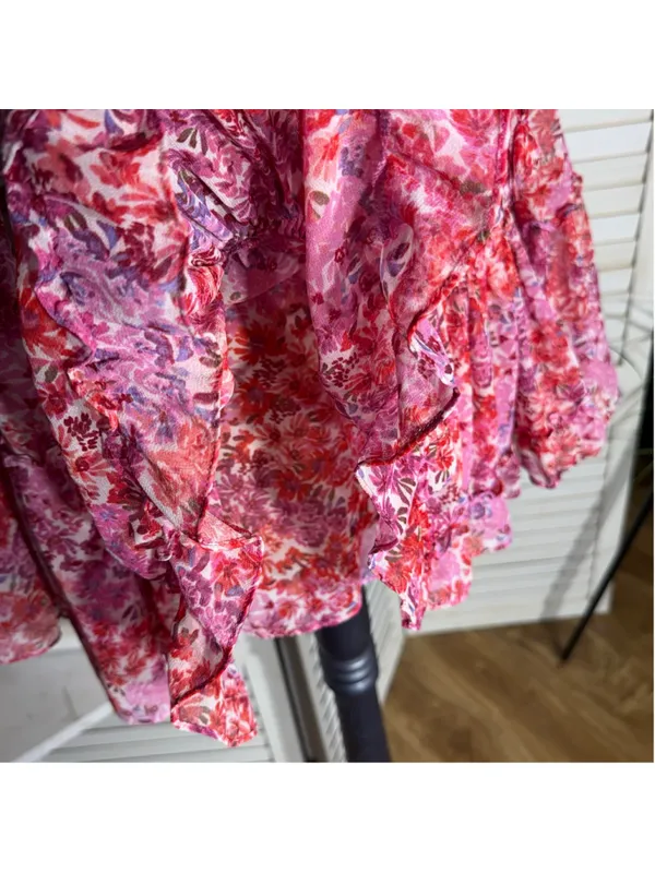 Misa Los Angeles chiffon babydoll floral mini dress Angel sleeves boho Fairy XS - Image 13