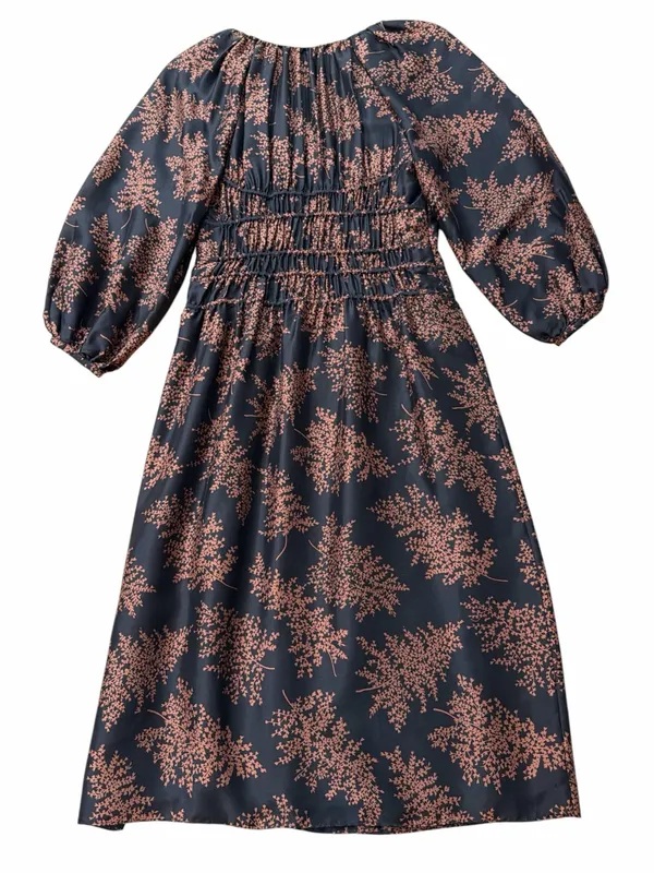 Rebecca Taylor Arden Black and Brown Fern Print Midi Dress - Image 3