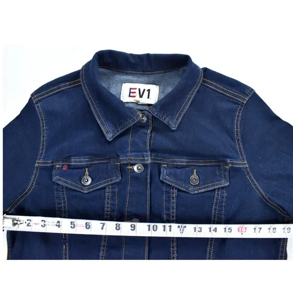 EV1 Ellen DeGeneres Womens Dark Wash LOVE Graphic Denim Jacket Blue Trucker - Image 7