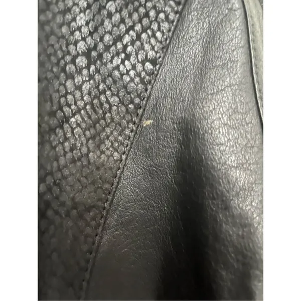 Pelle Vintage Black Leather Coat Snakeskin Detailing‎ Lined Shoulder Pads Small - Image 11