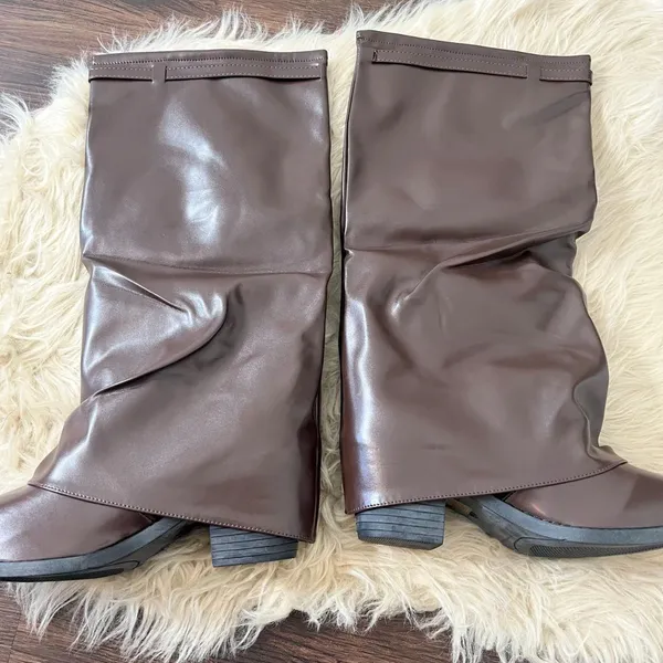 Dark Brown Chunky Slouchy Fold-over Metal Detail Boots EU 41 / US 10 - Image 3