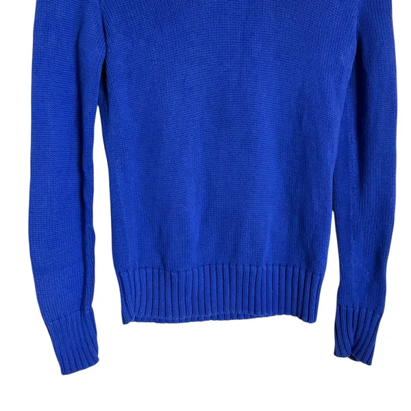 Ralph Lauren Sport Blue Cotton Knit Shawl Collar Long Sleeve Preppy Sweater S - Image 3