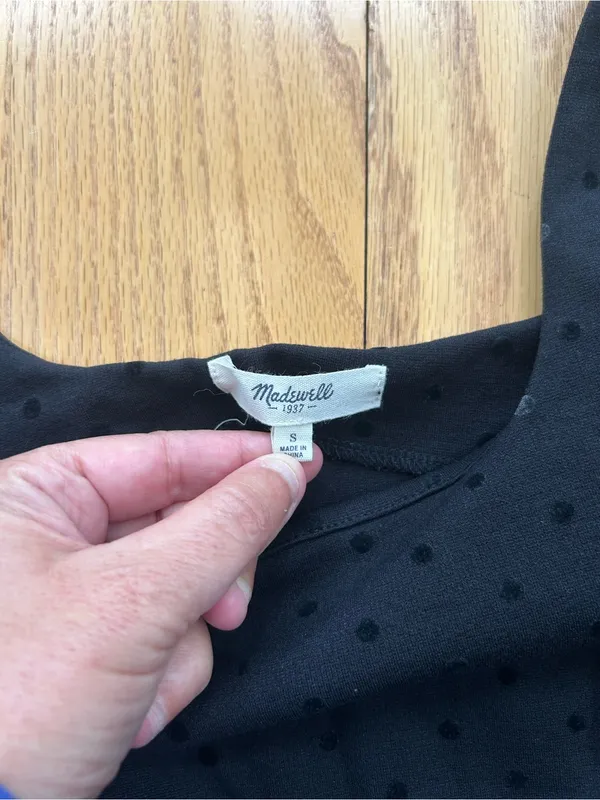 Madewell Black Swiss Dot Fit Flare Mini Dress Small S Viscose Stretch Pockets - Image 5