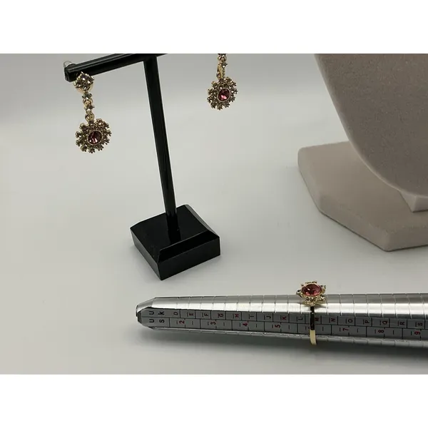 14K Gold Plated Stainless Steel Pink Crystal Necklace Earrings Ring Set NWOT - Image 4