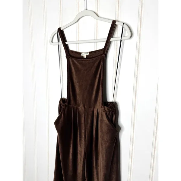 Earthbound Trading Co Brown Velvet Corduroy Wide Leg Overalls Jumpsuit Small NEW - Image 3