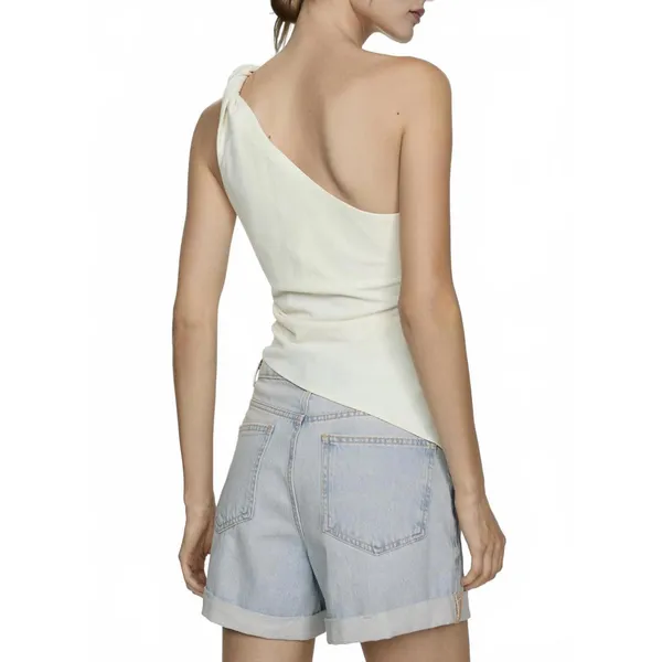 Mango High-Waisted Mom-Fit Denim Shorts Blue Light Wash Size 4 - Image 5