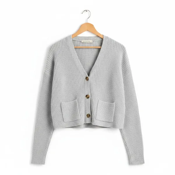 No Boundaries Womens Cardigan Sweater XL Light Grey Button Front Ribbed Casual - Image 2