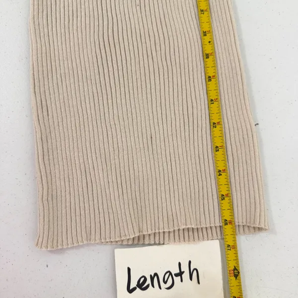 Maxi Bodycon Dress Womens Small Ribbed Knit Long Sleeve Scoop Neck Beige Tan - Image 7