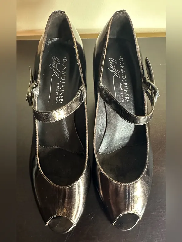 Donald J. Pliner Bronze/Copperish Brown Patent Mary Jane Peep-Toe Heels - Image 3