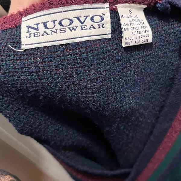 Nuovo Jeanswear Vintage‎ 90s V-Neck Sweater Geometric Colorblock Burgundy Green - Image 3