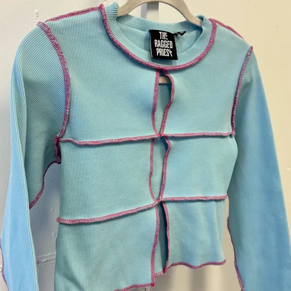 Y2K‎ The Ragged Priest Urban Outfitters Women's Blue Y2K Cutout Ribbed Top Sz 14 - Image 5