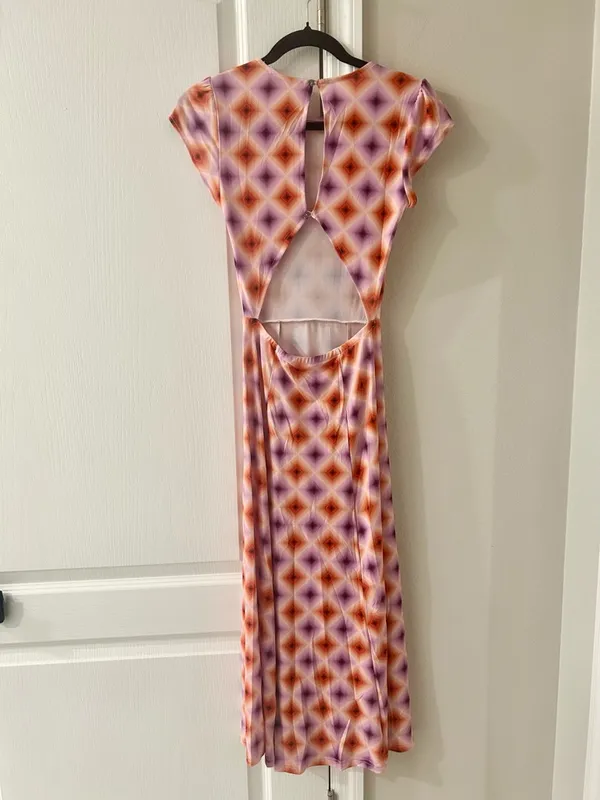 Olivaceous Pink & Orange Geometric Midi Dress with Side Slit - Image 8
