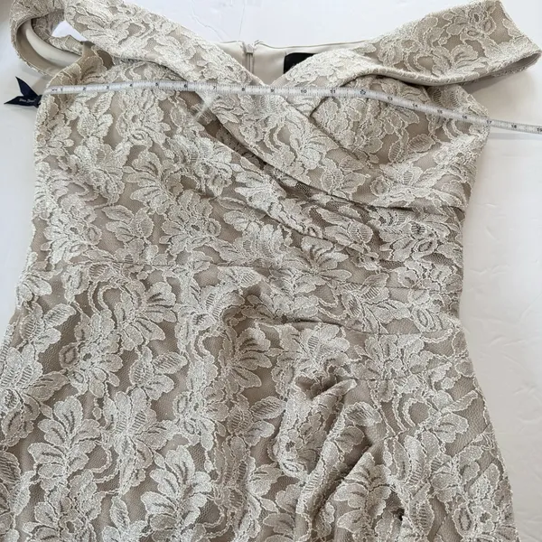 Alex Evenings Ivory Beige Glitter Lace Off Shoulder Formal‎ Maxi Dress Size 10 - Image 9