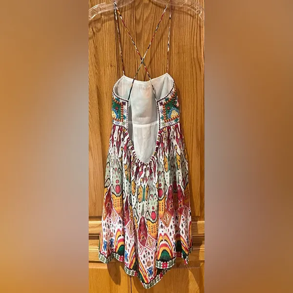 ZARA Geometric Print Straight Neck Strappy Embroidered Short Dress Size‎ Small - Image 14