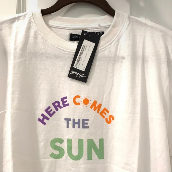 Nasty Gal Here Comes the Sun T Shirt Dress M Short Sleeve White - Image 4