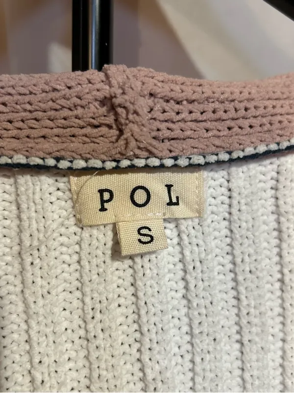 POL Colorblock Cable-Knit Hooded Cardigan - Pink/Navy/Cream - Image 5