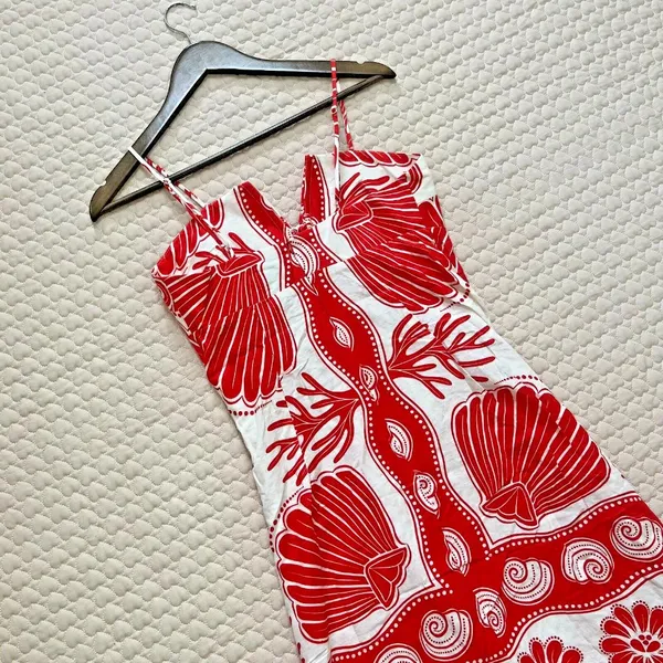 NWOT FARM RIO White Red Ainika Shell Maxi Dress Size M Linen Blend - Image 13