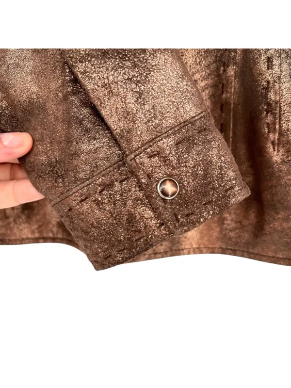 Roper Vintage Leather Jacket Bronze Metallic Full Zip Size Small Western Cowgirl - Image 9