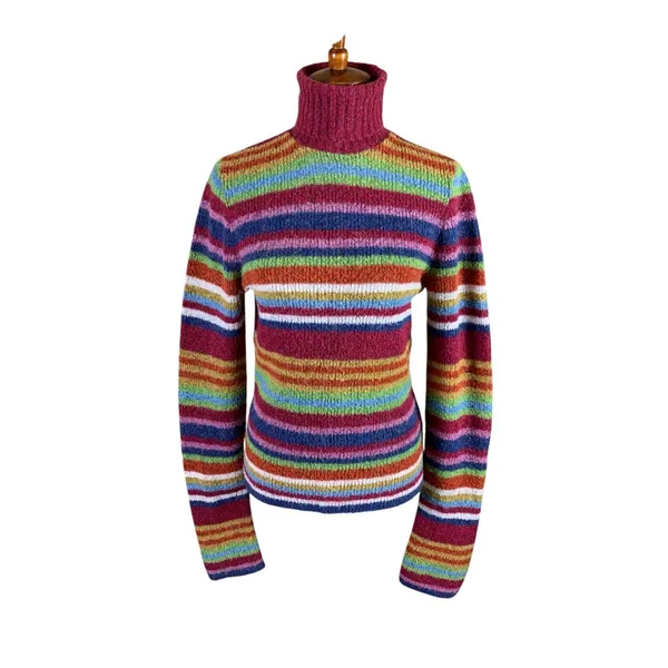 Kookai Women's S Rainbow Stripe Knit Turtleneck Sweater Made Italy - Image 2