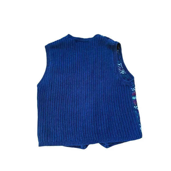 90s vintage Chunky Knit Nordic Sweater Vest Blue Med Karen Scott - Image 4