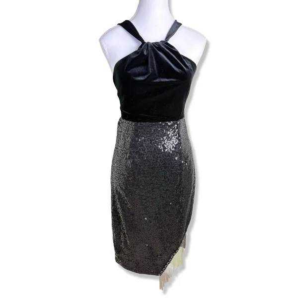 Source Unknown ⭐️SEXY Sequin Halter Dress with Metal Chain Fringe - Image 2