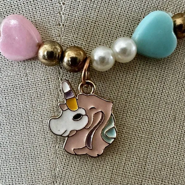 Pastel Heart Unicorn Beaded Necklace – Cute Kitsch Charm - Image 2
