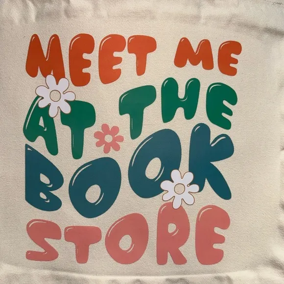 Canvas travel bag tote Meet me at the book store reusable NEW - Image 2