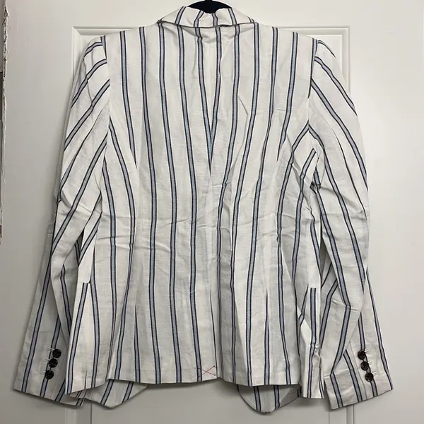 A New Day Blue & white White Linen Pinstripe Blazer - Image 3
