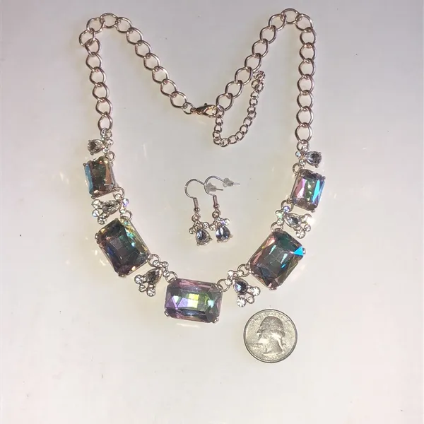 Gold Tone Aurora Crystal Statement Necklace and Earring Set - Image 6