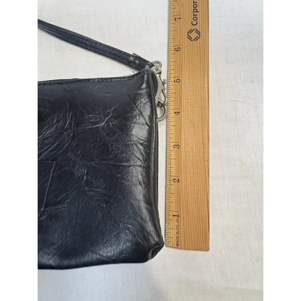 Stone‎ Mountain Black Leather Crossbody Purse Organizer Bag 8.5"x6" Zip Pockets - Image 11