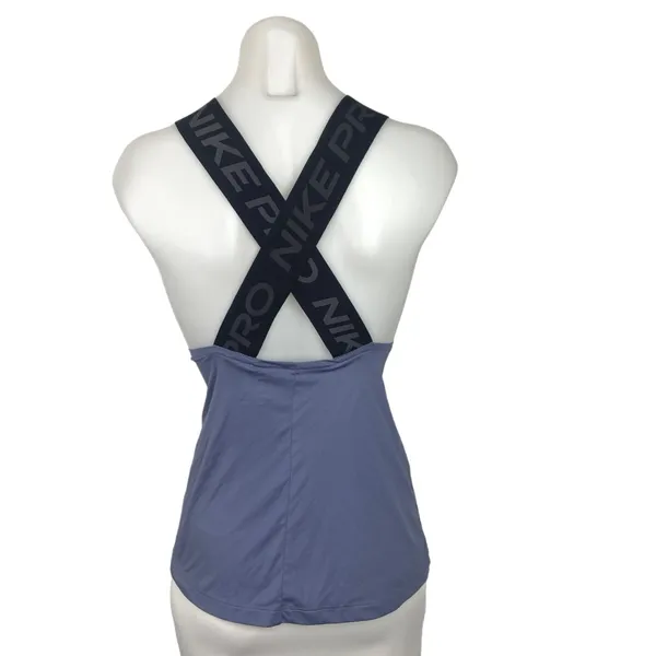 Nike Pro Dri Fit Purple Elastic Logo Band Cross Strap Scoop Neck Tank Top Size M - Image 2