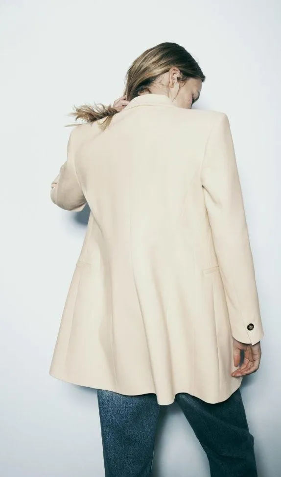 Zara blazer long jacket beige double breasted casual business - Image 5