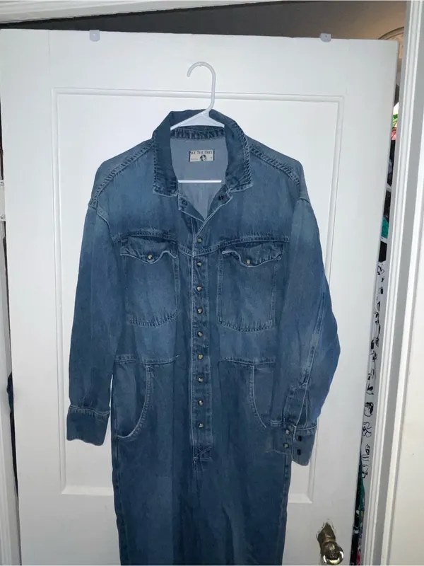 We The Free Blue Denim Coverall Jumpsuit - Size Medium - Image 4