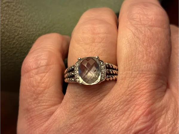 David Yurman Sterling Silver White 
Topaz Cable Ring - Image 5