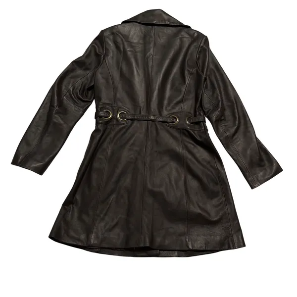 Via Spiga Leather Jacket Women Small Brown Belted Grommet Trench Coat - Image 6