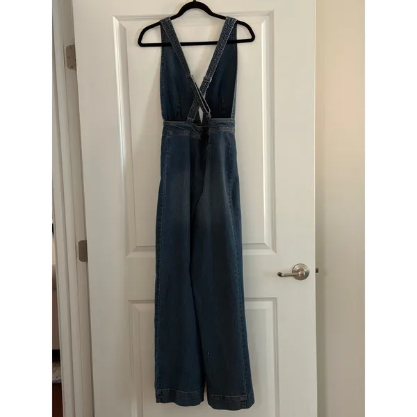 Dollhouse Blue Denim Jumpsuit Wide Leg V-Neck Crisscross Back 9/10 - Image 6