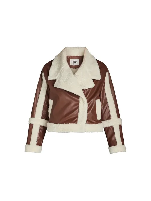 Madden NYC Brown Faux Leather & Sherpa Moto Jacket Size XXS - Image 2