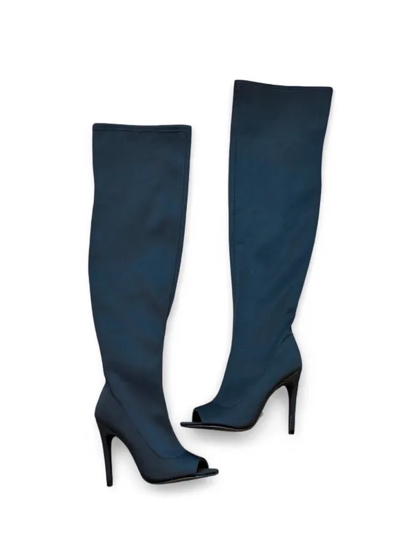 NWT Forever 21 Black Stretch Peep Toe Over The Knee Stiletto Boots Size 6 - Image 2