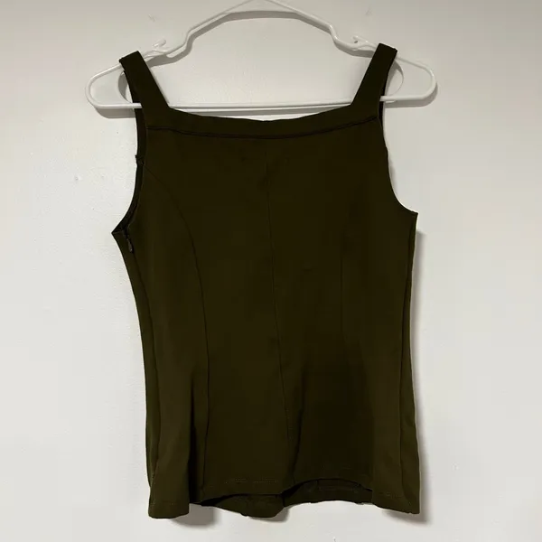 Anthropologie Olive Green Corset Tank Top Sweetheart‎ Neckline XS Side Zip Ponte - Image 6
