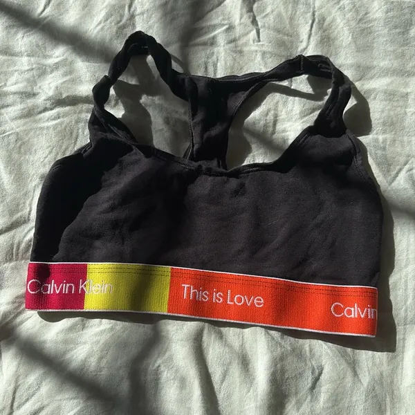 Calvin Klein Womens Size Medium This is Love Black Colorblock Bralette PRIDE - Image 3