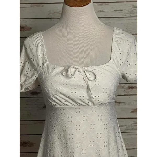 glitter girl cottagecore coquette milkmaid white eyelet babydoll dress Size 10 - Image 2