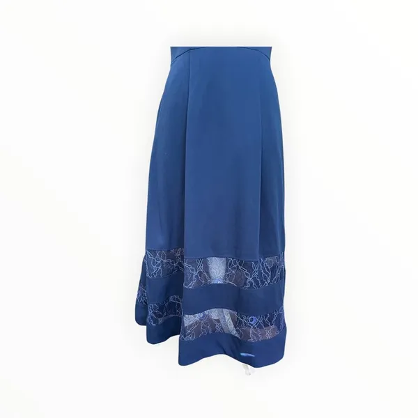 NWT Aidan Mattox Navy Crepe Lace V Neck Midi Cocktail Dress Size 4 - Image 5