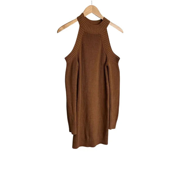 Abercrombie & Fitch Brown Cold Shoulder Mock Neck Ribbed Sweater Dress Small - Image 3