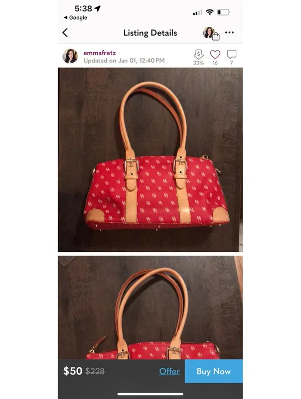 Dooney & Bourke Burning Red W/ Ivory Initials Dome Satchel - Image 8