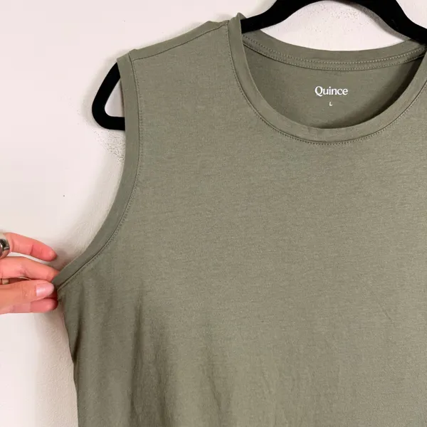 Quince Women Olive Green Cotton Modal Muscle Tank Top‎ Size L JDAVN01 - Image 3