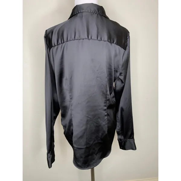 Worthington Black Satin Button Up Blouse Sz Large Whimsygoth Goth - Image 2