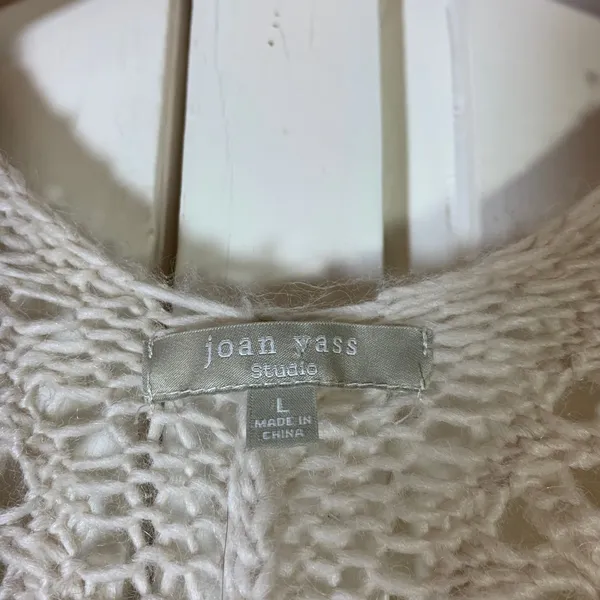 Joan Vass Studio Cream Wool Alpaca Basketweave Knit Open Cardigan‎ Large READ - Image 2