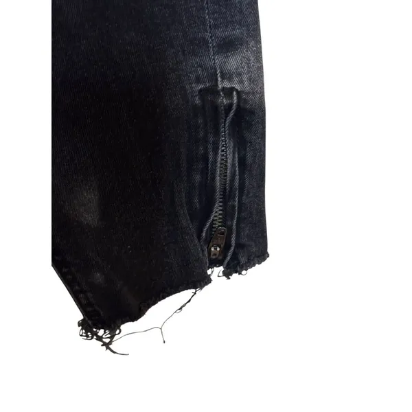 Zara Women's Jeans Ankle Zip Raw Hem Mid-Rise‎ Denim Fading Stretch Black Sz. 2 - Image 2